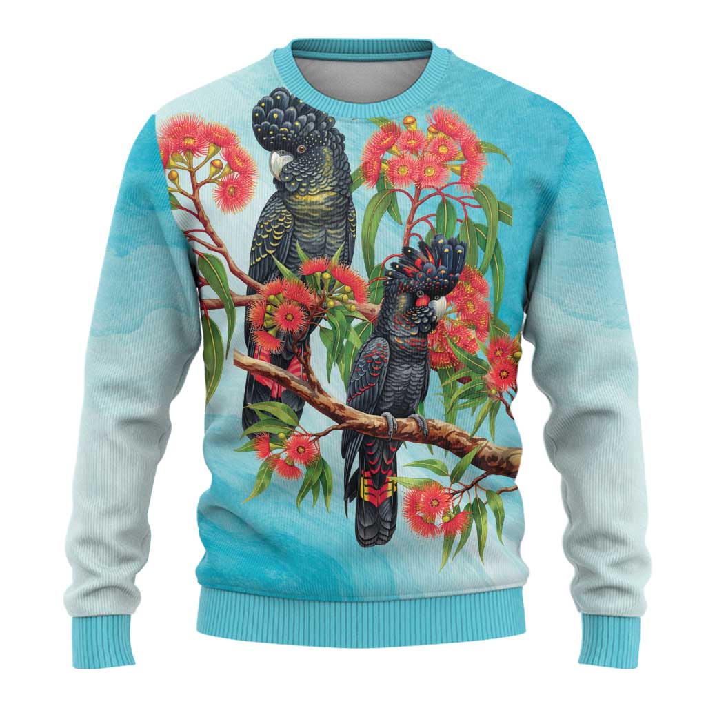 Australia Black Cockatoo and Eucalyptus Ugly Christmas Sweater Blue Spirit of Aussie Native Bird - Aussie Hoodie