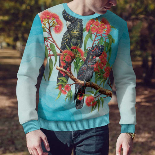 Australia Black Cockatoo and Eucalyptus Ugly Christmas Sweater Blue Spirit of Aussie Native Bird - Aussie Hoodie