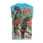 Australia Black Cockatoo and Eucalyptus Christmas Knitted V-Neck Vest Blue Spirit of Aussie Native Bird - Aussie Hoodie