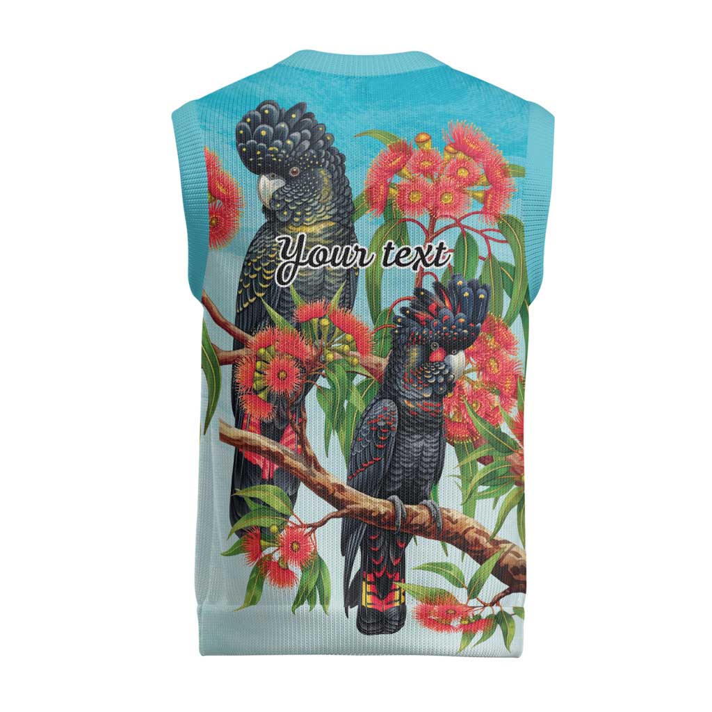 Australia Black Cockatoo and Eucalyptus Christmas Knitted V-Neck Vest Blue Spirit of Aussie Native Bird - Aussie Hoodie