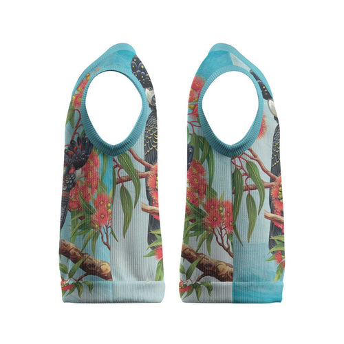 Australia Black Cockatoo and Eucalyptus Christmas Knitted V-Neck Vest Blue Spirit of Aussie Native Bird - Aussie Hoodie