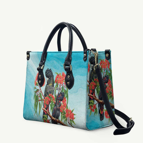Australia Black Cockatoo and Eucalyptus Leather Bag Blue Spirit of Aussie Native Bird - Aussie Hoodie
