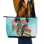 Australia Black Cockatoo and Eucalyptus Leather Tote Bag Blue Spirit of Aussie Native Bird - Aussie Hoodie