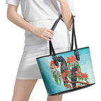 Australia Black Cockatoo and Eucalyptus Leather Tote Bag Blue Spirit of Aussie Native Bird - Aussie Hoodie