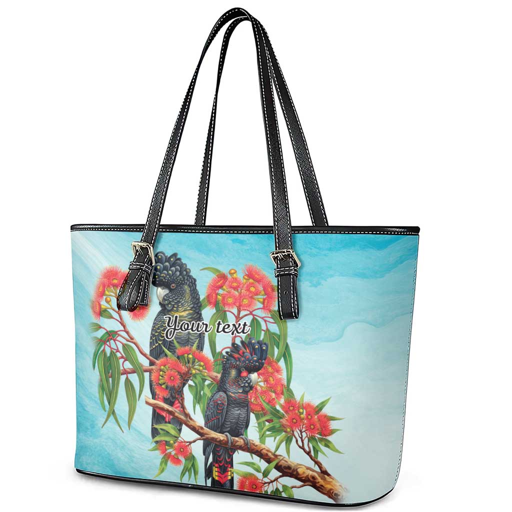 Australia Black Cockatoo and Eucalyptus Leather Tote Bag Blue Spirit of Aussie Native Bird - Aussie Hoodie