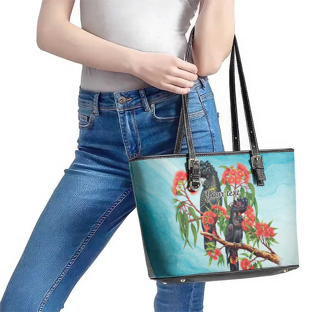 Australia Black Cockatoo and Eucalyptus Leather Tote Bag Blue Spirit of Aussie Native Bird - Aussie Hoodie