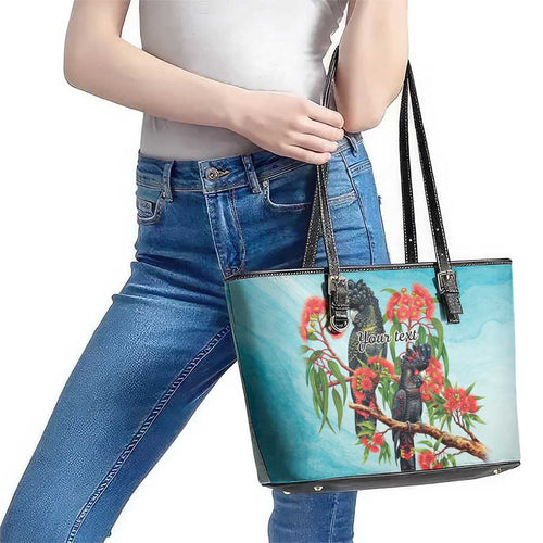 Australia Black Cockatoo and Eucalyptus Leather Tote Bag Blue Spirit of Aussie Native Bird - Aussie Hoodie