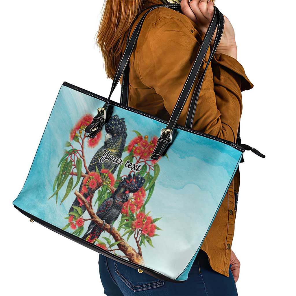 Australia Black Cockatoo and Eucalyptus Leather Tote Bag Blue Spirit of Aussie Native Bird - Aussie Hoodie