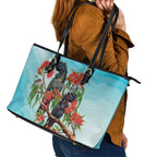 Australia Black Cockatoo and Eucalyptus Leather Tote Bag Blue Spirit of Aussie Native Bird - Aussie Hoodie