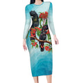 Australia Black Cockatoo and Eucalyptus Long Sleeve Bodycon Dress Blue Spirit of Aussie Native Bird - Aussie Hoodie