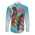 Australia Black Cockatoo and Eucalyptus Long Sleeve Button Shirt Blue Spirit of Aussie Native Bird - Aussie Hoodie