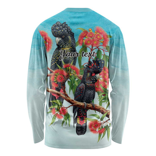 Australia Black Cockatoo and Eucalyptus Long Sleeve Shirt Blue Spirit of Aussie Native Bird - Aussie Hoodie