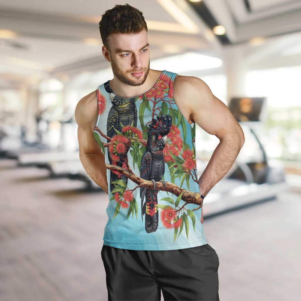 Australia Black Cockatoo and Eucalyptus Men Tank Top Blue Spirit of Aussie Native Bird - Aussie Hoodie