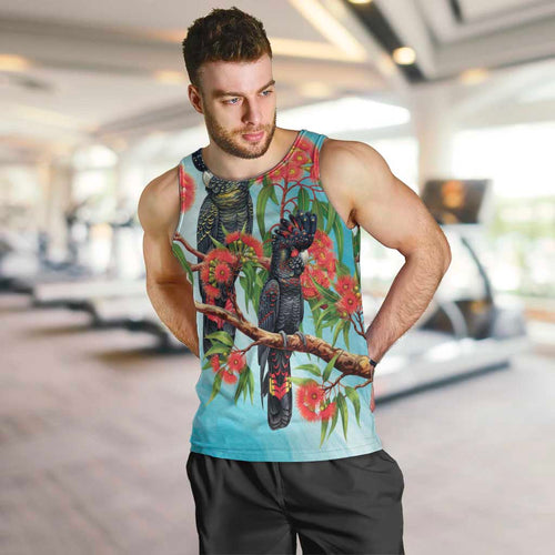 Australia Black Cockatoo and Eucalyptus Men Tank Top Blue Spirit of Aussie Native Bird - Aussie Hoodie