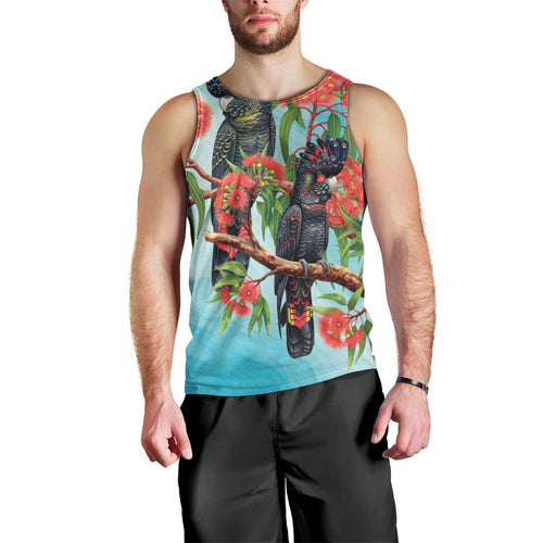 Australia Black Cockatoo and Eucalyptus Men Tank Top Blue Spirit of Aussie Native Bird - Aussie Hoodie