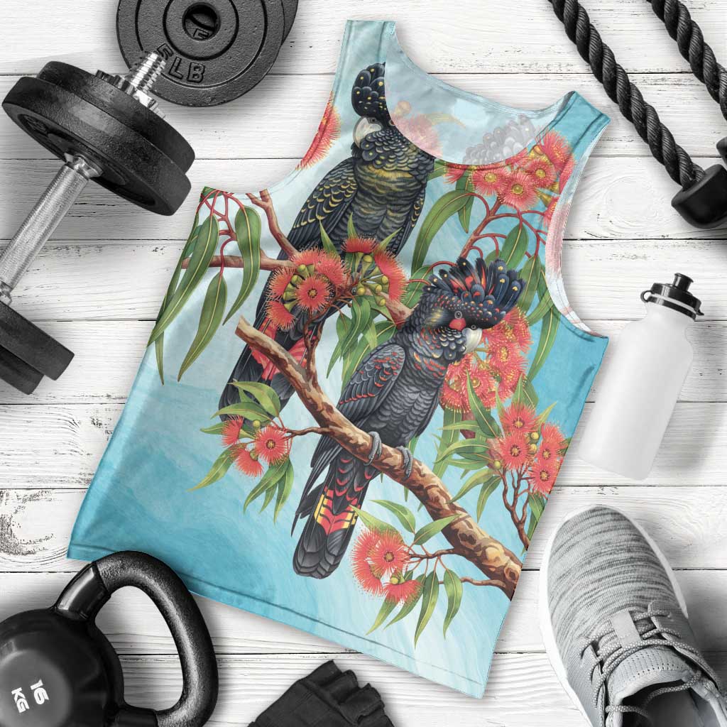 Australia Black Cockatoo and Eucalyptus Men Tank Top Blue Spirit of Aussie Native Bird - Aussie Hoodie