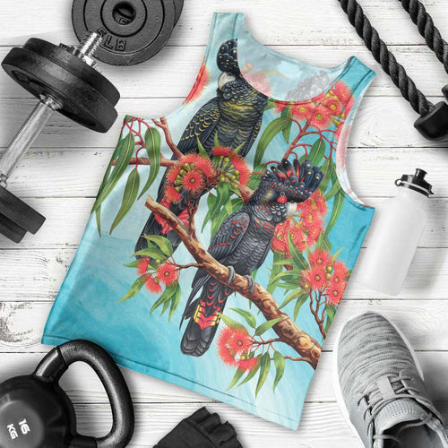 Australia Black Cockatoo and Eucalyptus Men Tank Top Blue Spirit of Aussie Native Bird - Aussie Hoodie