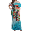 Australia Black Cockatoo and Eucalyptus Off Shoulder Maxi Dress Blue Spirit of Aussie Native Bird - Aussie Hoodie
