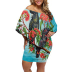 Australia Black Cockatoo and Eucalyptus Off Shoulder Short Dress Blue Spirit of Aussie Native Bird - Aussie Hoodie