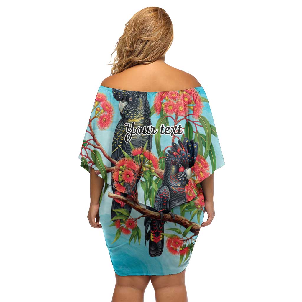 Australia Black Cockatoo and Eucalyptus Off Shoulder Short Dress Blue Spirit of Aussie Native Bird - Aussie Hoodie