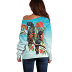 Australia Black Cockatoo and Eucalyptus Off Shoulder Sweater Blue Spirit of Aussie Native Bird - Aussie Hoodie