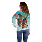 Australia Black Cockatoo and Eucalyptus Off Shoulder Sweater Blue Spirit of Aussie Native Bird - Aussie Hoodie