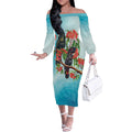 Australia Black Cockatoo and Eucalyptus Off The Shoulder Long Sleeve Dress Blue Spirit of Aussie Native Bird - Aussie Hoodie