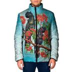 Australia Black Cockatoo and Eucalyptus Padded Jacket Blue Spirit of Aussie Native Bird - Aussie Hoodie