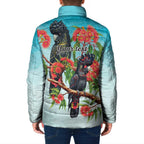 Australia Black Cockatoo and Eucalyptus Padded Jacket Blue Spirit of Aussie Native Bird - Aussie Hoodie