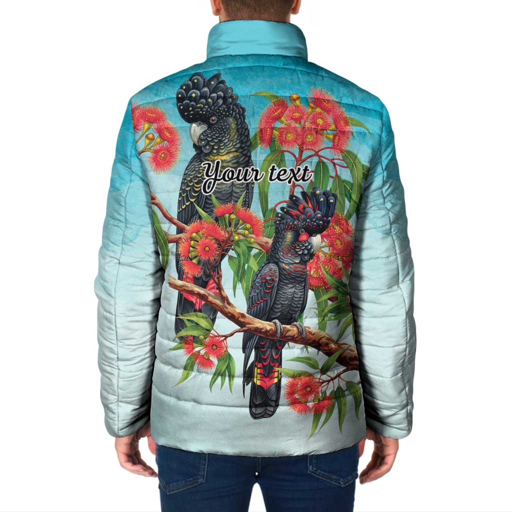 Australia Black Cockatoo and Eucalyptus Padded Jacket Blue Spirit of Aussie Native Bird - Aussie Hoodie