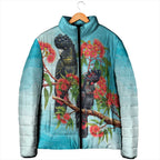 Australia Black Cockatoo and Eucalyptus Padded Jacket Blue Spirit of Aussie Native Bird - Aussie Hoodie