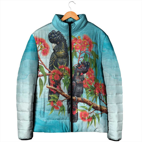 Australia Black Cockatoo and Eucalyptus Padded Jacket Blue Spirit of Aussie Native Bird - Aussie Hoodie