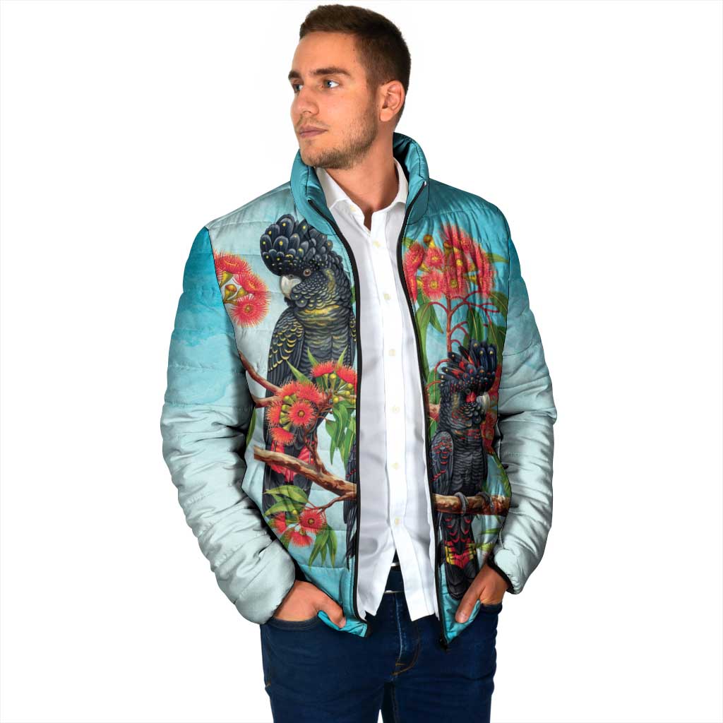 Australia Black Cockatoo and Eucalyptus Padded Jacket Blue Spirit of Aussie Native Bird - Aussie Hoodie