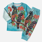 Australia Black Cockatoo and Eucalyptus Christmas Pajama Set Blue Spirit of Aussie Native Bird - Aussie Hoodie