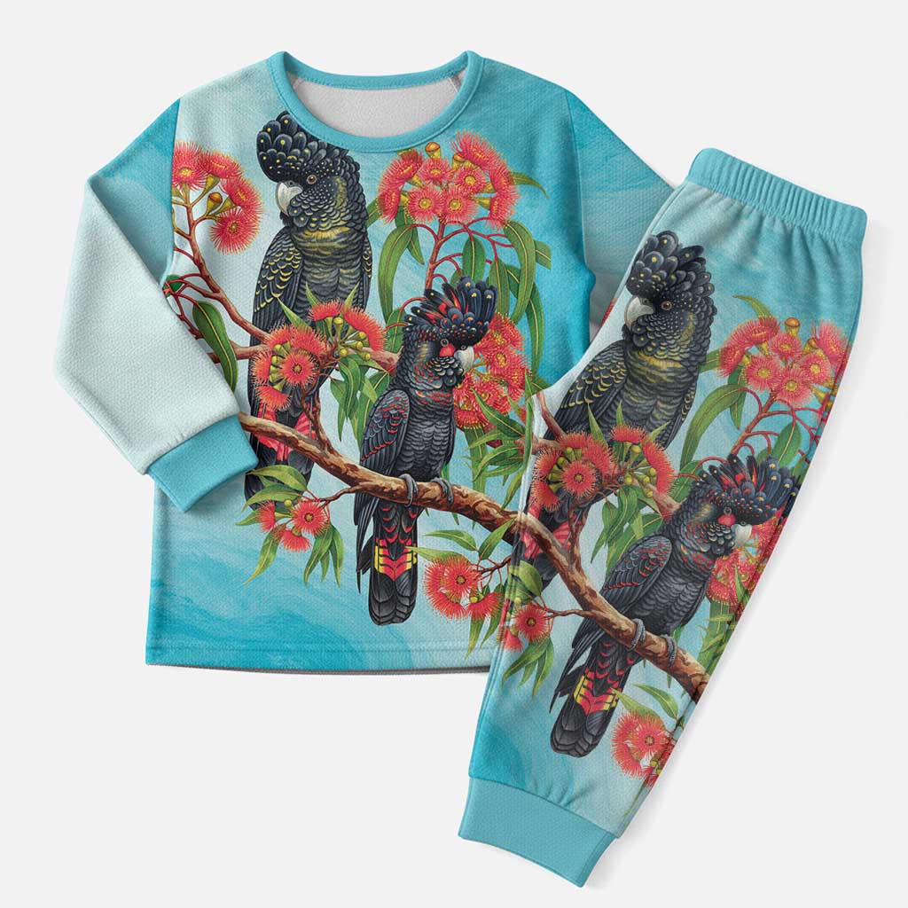 Australia Black Cockatoo and Eucalyptus Christmas Pajama Set Blue Spirit of Aussie Native Bird - Aussie Hoodie