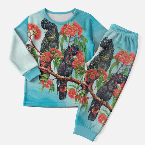 Australia Black Cockatoo and Eucalyptus Christmas Pajama Set Blue Spirit of Aussie Native Bird - Aussie Hoodie