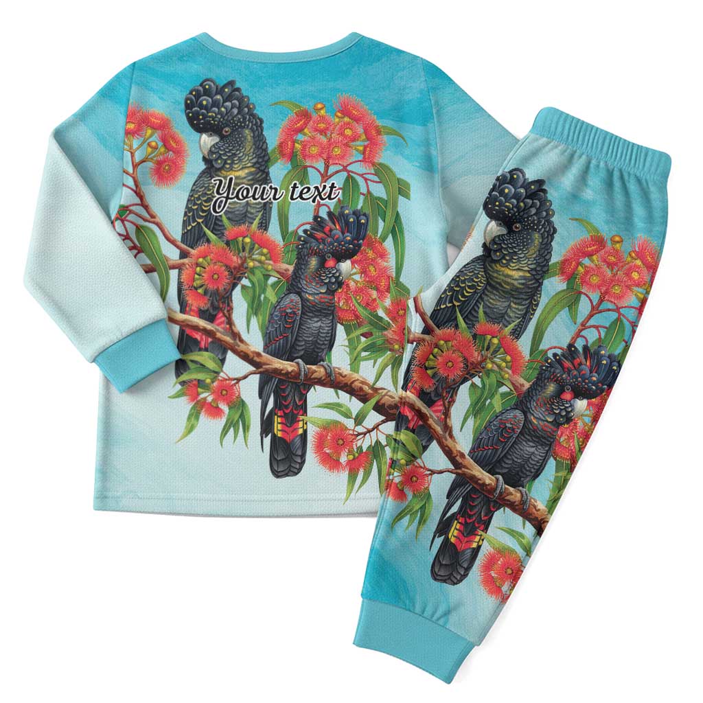 Australia Black Cockatoo and Eucalyptus Christmas Pajama Set Blue Spirit of Aussie Native Bird - Aussie Hoodie