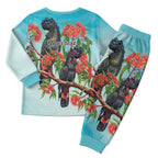 Australia Black Cockatoo and Eucalyptus Christmas Pajama Set Blue Spirit of Aussie Native Bird - Aussie Hoodie