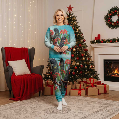 Australia Black Cockatoo and Eucalyptus Christmas Pajama Set Blue Spirit of Aussie Native Bird - Aussie Hoodie