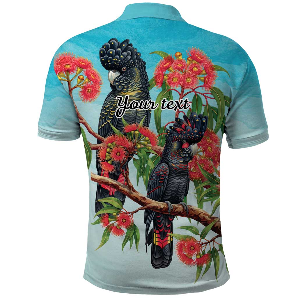 Australia Black Cockatoo and Eucalyptus Polo Shirt Blue Spirit of Aussie Native Bird - Aussie Hoodie