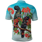 Australia Black Cockatoo and Eucalyptus Polo Shirt Blue Spirit of Aussie Native Bird - Aussie Hoodie