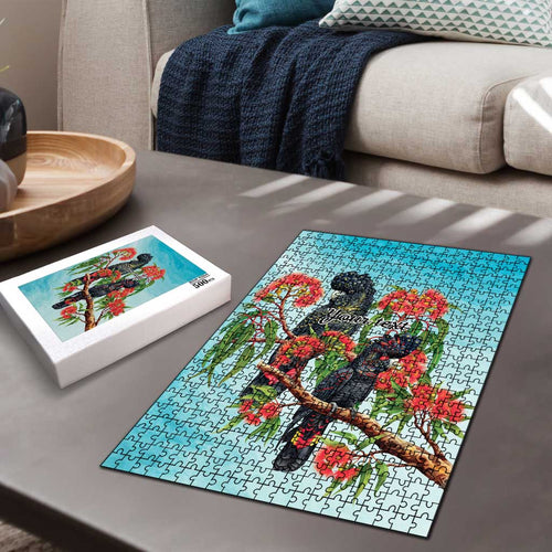 Australia Black Cockatoo and Eucalyptus Puzzle Blue Spirit of Aussie Native Bird - Aussie Hoodie