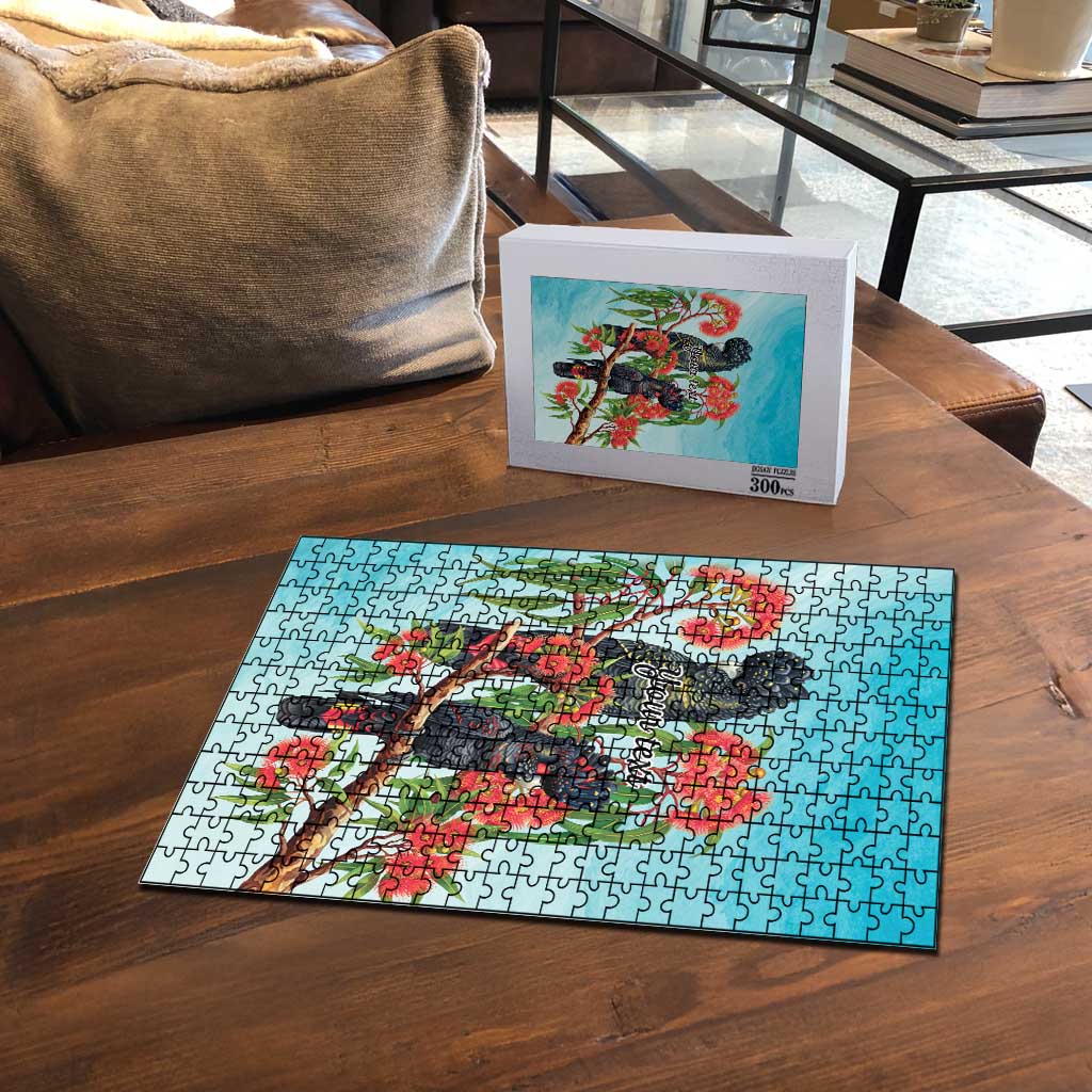 Australia Black Cockatoo and Eucalyptus Puzzle Blue Spirit of Aussie Native Bird - Aussie Hoodie