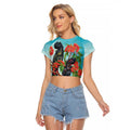 Australia Black Cockatoo and Eucalyptus Raglan Cropped T Shirt Blue Spirit of Aussie Native Bird - Aussie Hoodie