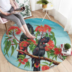 Australia Black Cockatoo and Eucalyptus Round Carpet Blue Spirit of Aussie Native Bird - Aussie Hoodie