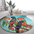 Australia Black Cockatoo and Eucalyptus Round Carpet Blue Spirit of Aussie Native Bird - Aussie Hoodie