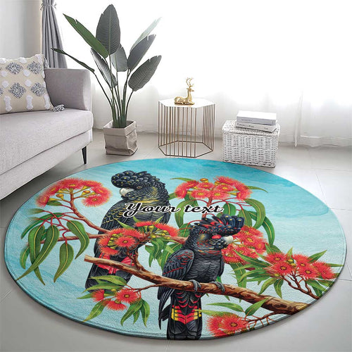 Australia Black Cockatoo and Eucalyptus Round Carpet Blue Spirit of Aussie Native Bird - Aussie Hoodie