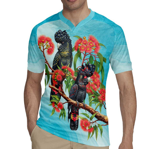 Australia Black Cockatoo and Eucalyptus Rugby Jersey Blue Spirit of Aussie Native Bird - Aussie Hoodie