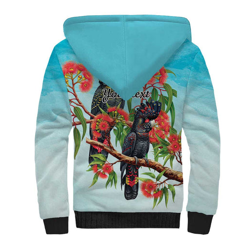 Australia Black Cockatoo and Eucalyptus Sherpa Hoodie Blue Spirit of Aussie Native Bird - Aussie Hoodie
