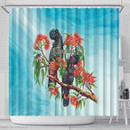 Australia Black Cockatoo and Eucalyptus Shower Curtain Blue Spirit of Aussie Native Bird - Aussie Hoodie